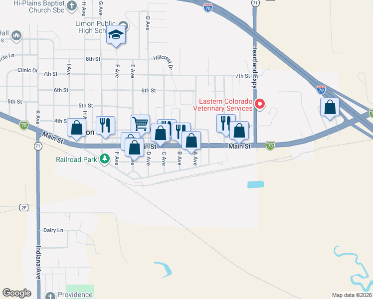 map of restaurants, bars, coffee shops, grocery stores, and more near 209 A Avenue in Limon