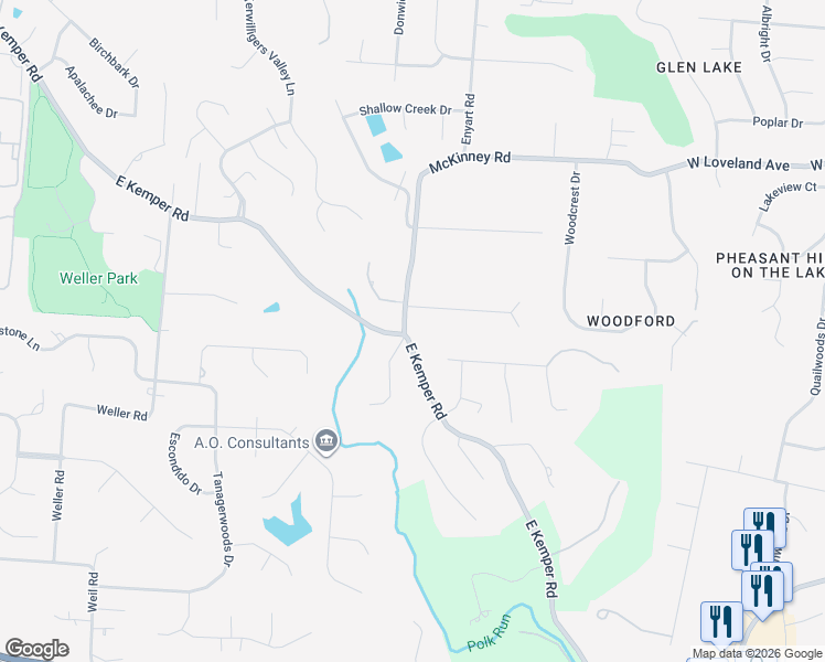map of restaurants, bars, coffee shops, grocery stores, and more near 9205 McKinney Road in Loveland
