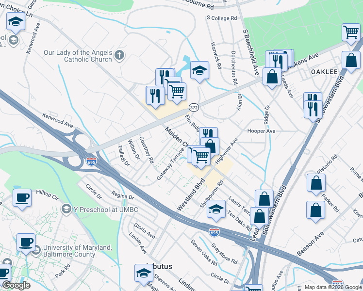 map of restaurants, bars, coffee shops, grocery stores, and more near 4700 Gateway Terrace in Arbutus