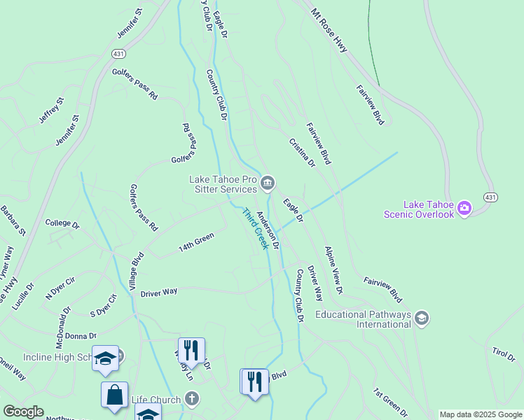 map of restaurants, bars, coffee shops, grocery stores, and more near 696 Village Boulevard in Incline Village
