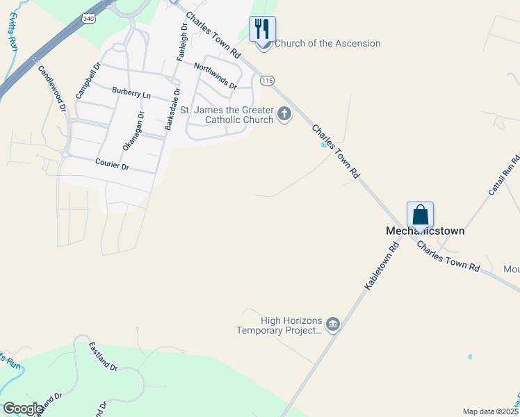 map of restaurants, bars, coffee shops, grocery stores, and more near in Charles Town