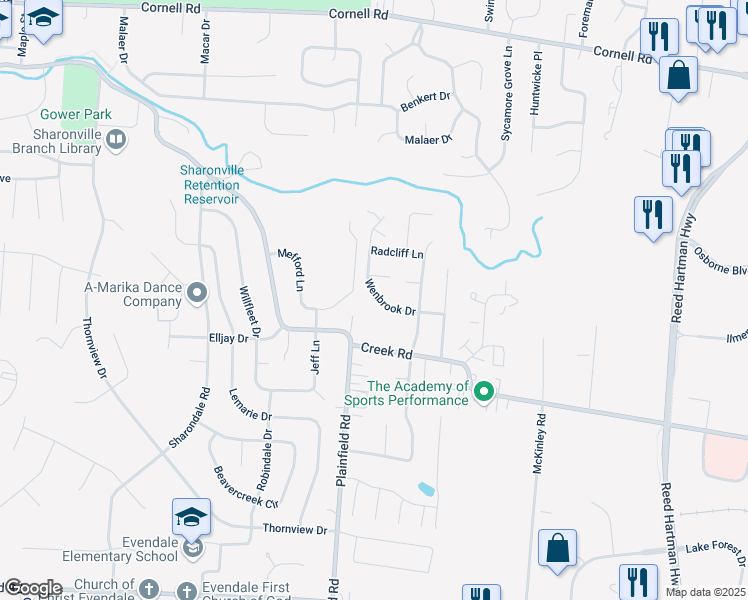 map of restaurants, bars, coffee shops, grocery stores, and more near 4141 Wenbrook Drive in Cincinnati