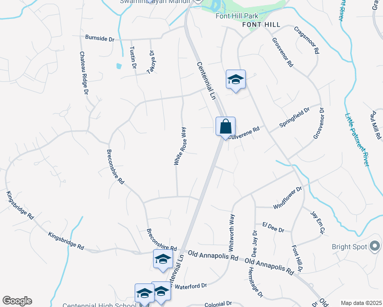 map of restaurants, bars, coffee shops, grocery stores, and more near Burleigh Cottage Lane in Ellicott City