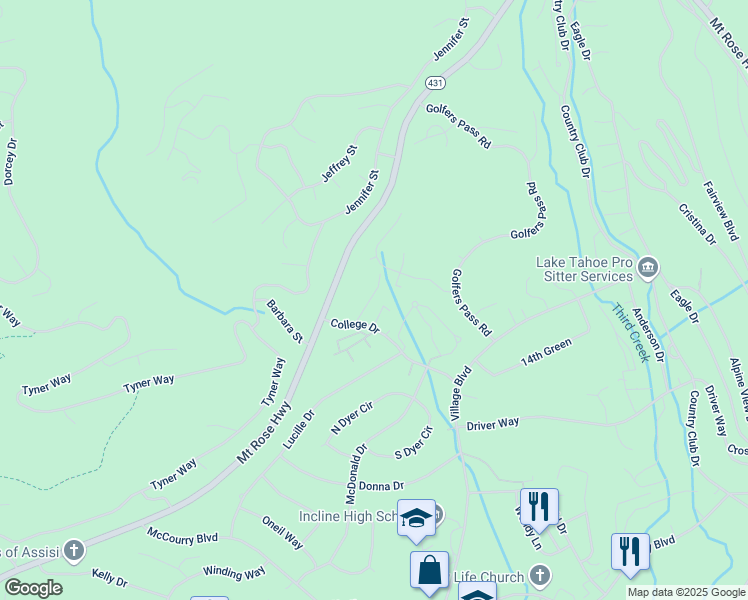 map of restaurants, bars, coffee shops, grocery stores, and more near 702 College Drive in Incline Village