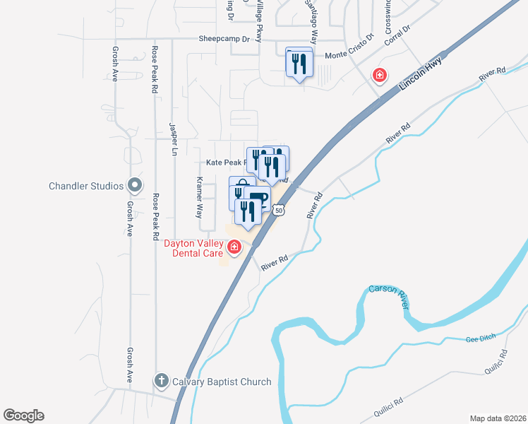 map of restaurants, bars, coffee shops, grocery stores, and more near 2200 U.S. 50 in Dayton