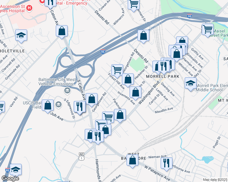 map of restaurants, bars, coffee shops, grocery stores, and more near 101 Independence Avenue Southeast in Washington