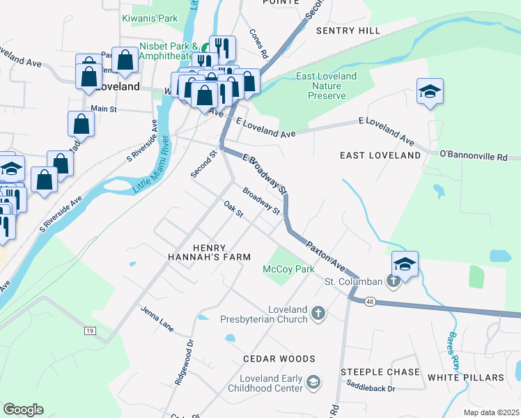 map of restaurants, bars, coffee shops, grocery stores, and more near 325 Wakefield Street in Loveland