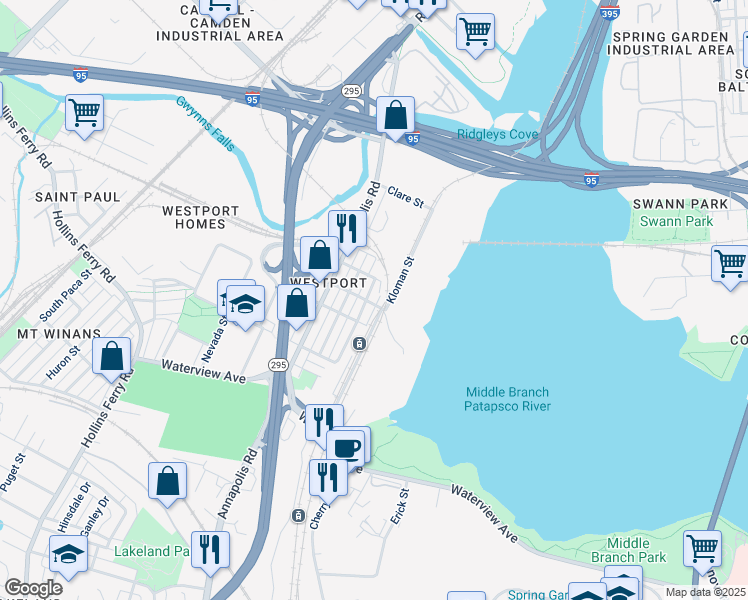 map of restaurants, bars, coffee shops, grocery stores, and more near 2221 Cedley Street in Baltimore