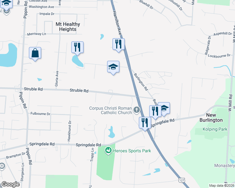 map of restaurants, bars, coffee shops, grocery stores, and more near in Hamilton
