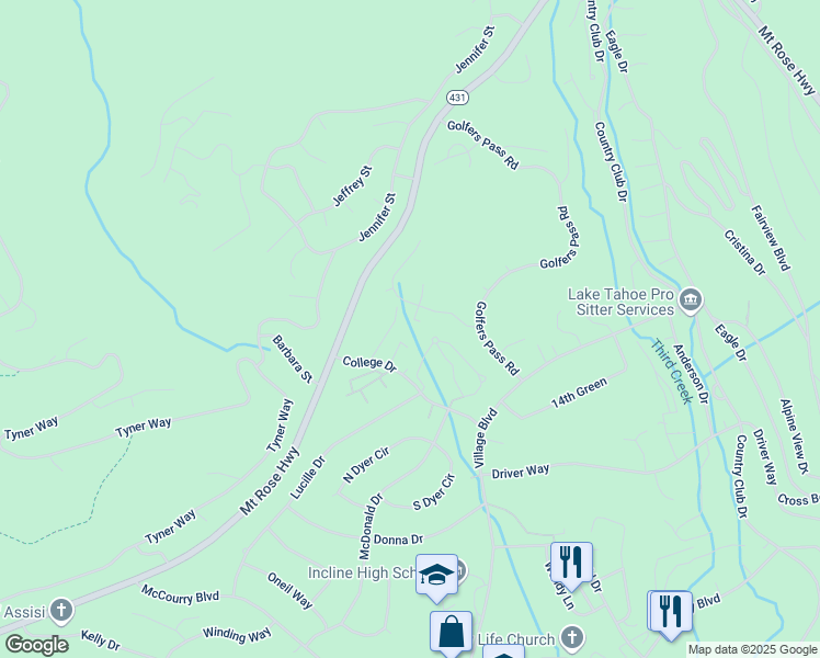 map of restaurants, bars, coffee shops, grocery stores, and more near 741 Pinion Pine Way in Incline Village
