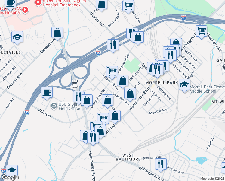 map of restaurants, bars, coffee shops, grocery stores, and more near 101 Independence Avenue Southeast in Washington