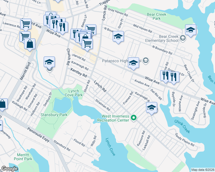 map of restaurants, bars, coffee shops, grocery stores, and more near 1925 Barry Road in Dundalk
