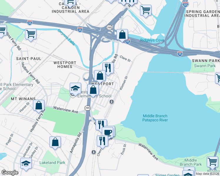map of restaurants, bars, coffee shops, grocery stores, and more near 2231 Sidney Avenue in Baltimore