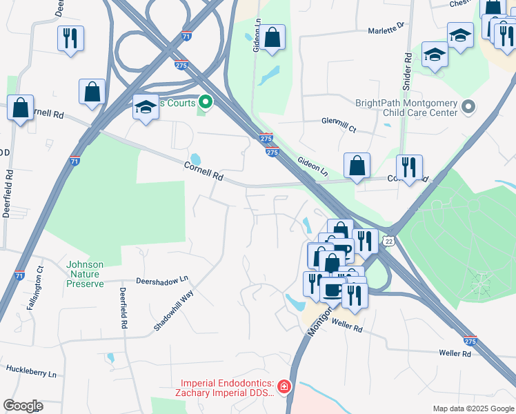 map of restaurants, bars, coffee shops, grocery stores, and more near 10923 Barrington Court in Cincinnati