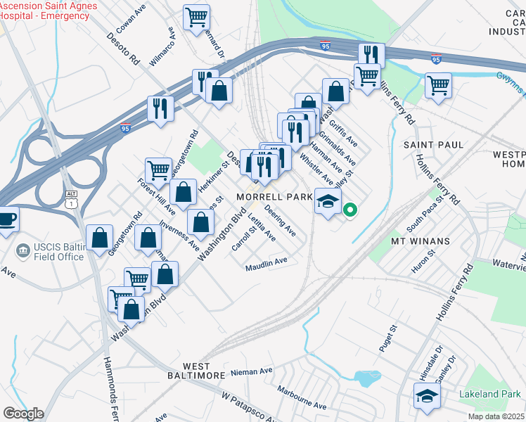 map of restaurants, bars, coffee shops, grocery stores, and more near 101 Independence Avenue Southeast in Washington