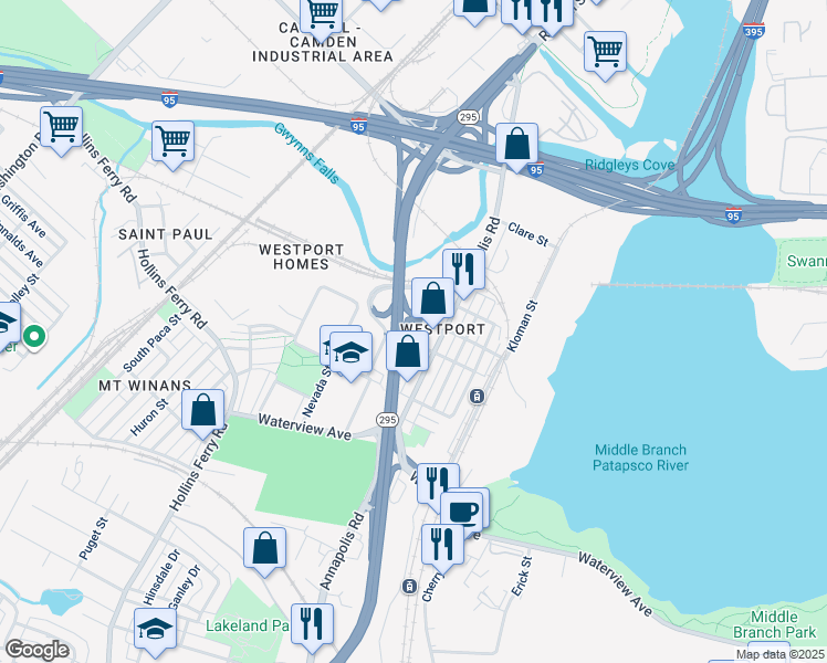 map of restaurants, bars, coffee shops, grocery stores, and more near 2212 Russell Street in Baltimore