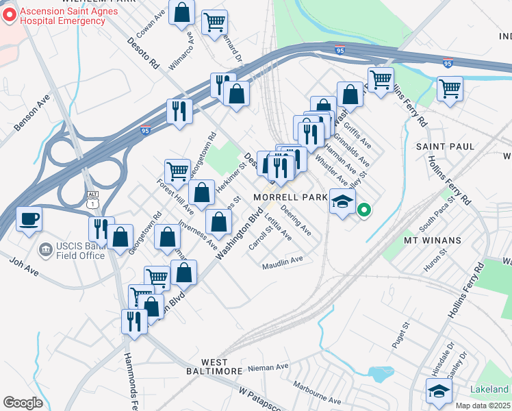 map of restaurants, bars, coffee shops, grocery stores, and more near 101 Independence Avenue Southeast in Washington