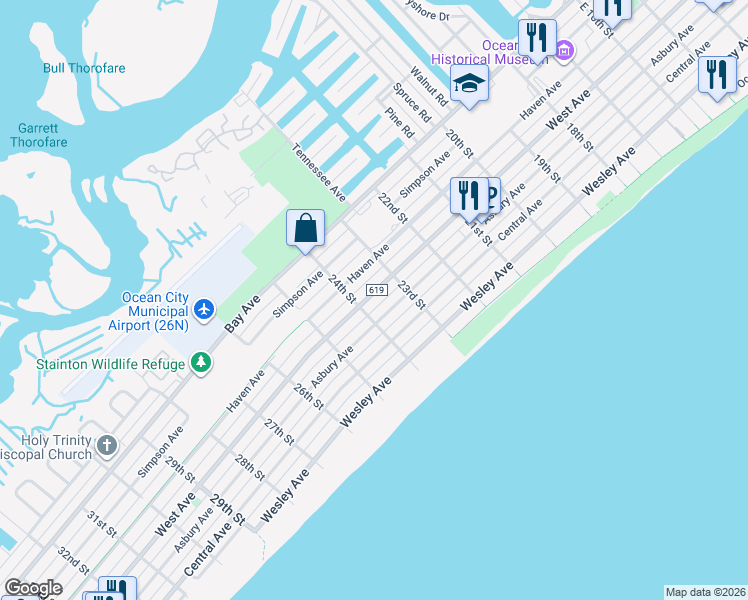 map of restaurants, bars, coffee shops, grocery stores, and more near 2343 West Avenue in Ocean City