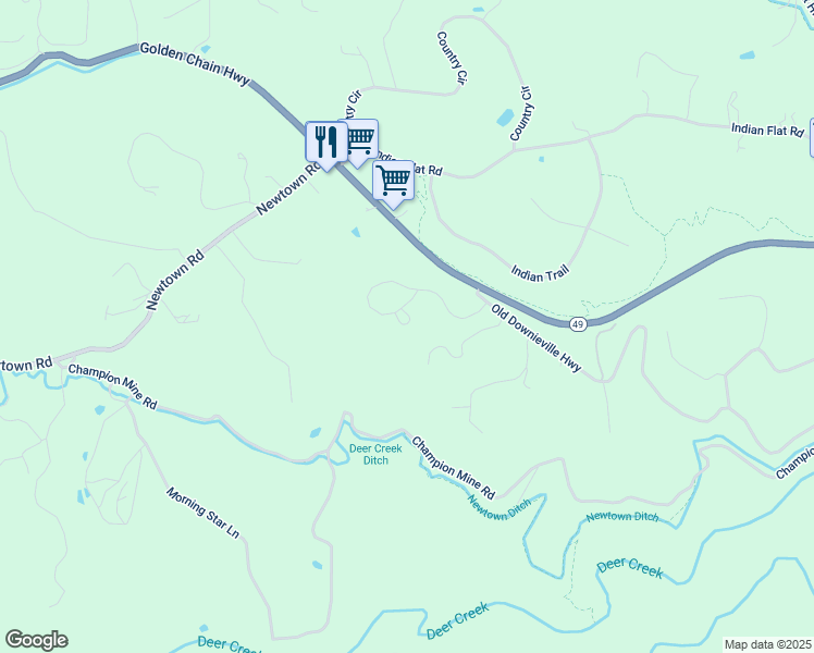 map of restaurants, bars, coffee shops, grocery stores, and more near 16986 Blue Sky Circle in Nevada City