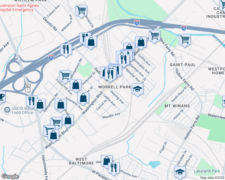 map of restaurants, bars, coffee shops, grocery stores, and more near 101 Independence Avenue Southeast in Washington