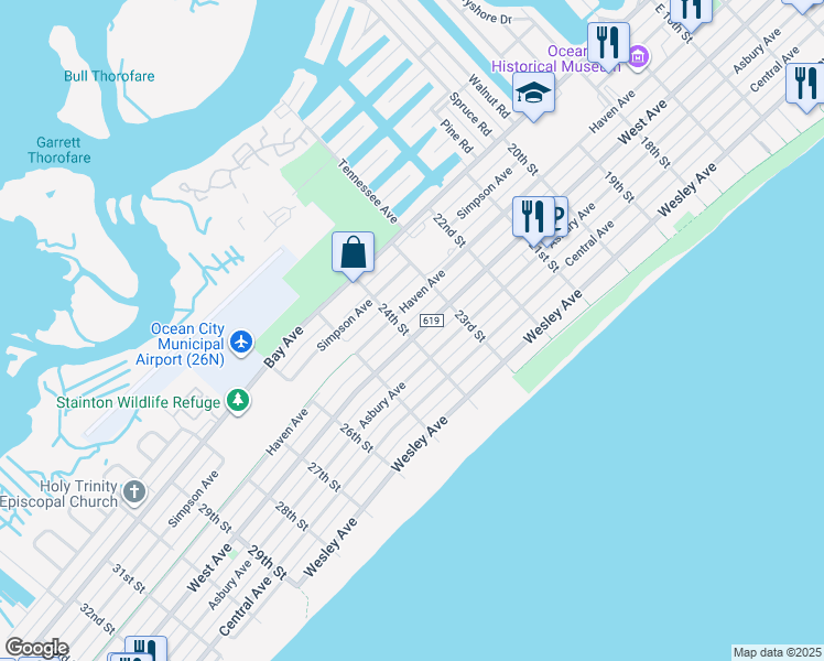 map of restaurants, bars, coffee shops, grocery stores, and more near 2343 West Avenue in Ocean City