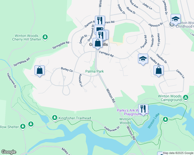 map of restaurants, bars, coffee shops, grocery stores, and more near 5 Andover Road in Cincinnati