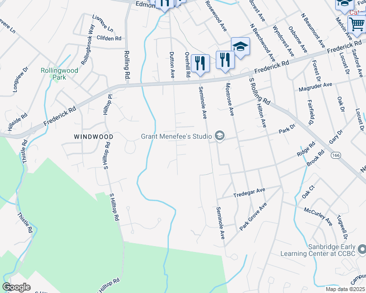 map of restaurants, bars, coffee shops, grocery stores, and more near 33 Maple Avenue in Catonsville