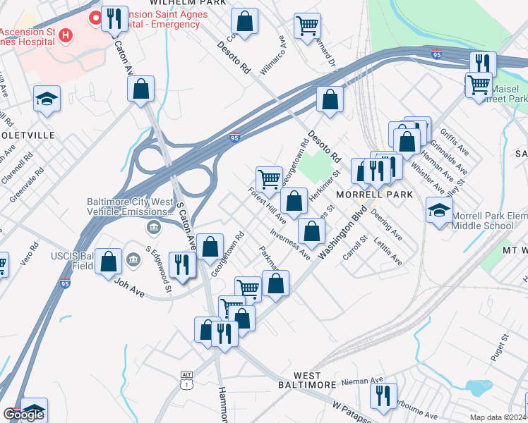 map of restaurants, bars, coffee shops, grocery stores, and more near 101 Independence Avenue Southeast in Washington