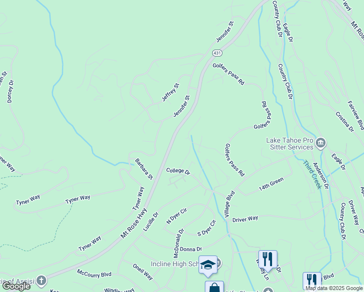 map of restaurants, bars, coffee shops, grocery stores, and more near 700 College Drive in Incline Village
