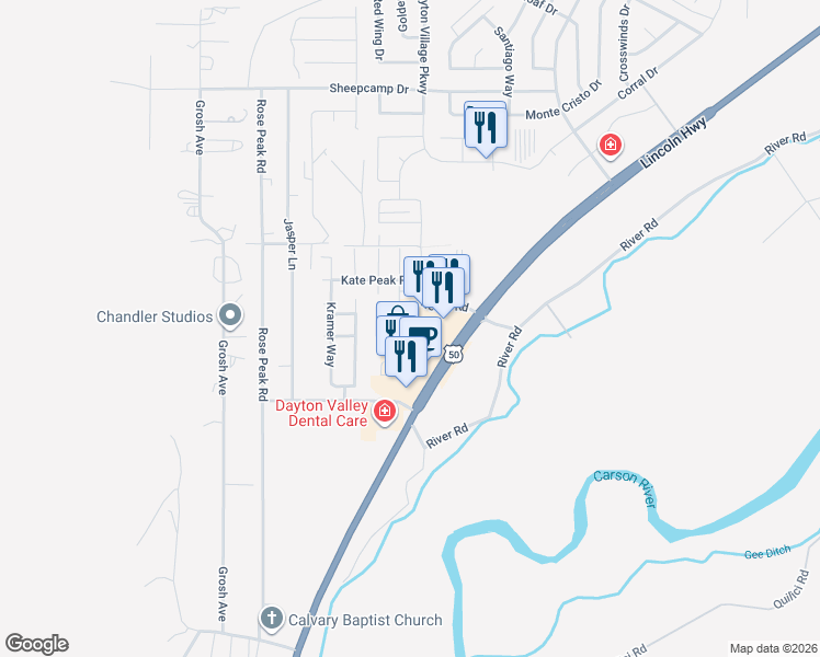map of restaurants, bars, coffee shops, grocery stores, and more near 2200 U.S. 50 in Dayton