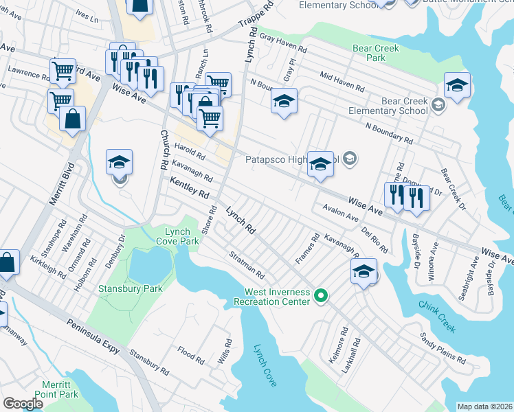 map of restaurants, bars, coffee shops, grocery stores, and more near 1902 Barry Road in Dundalk