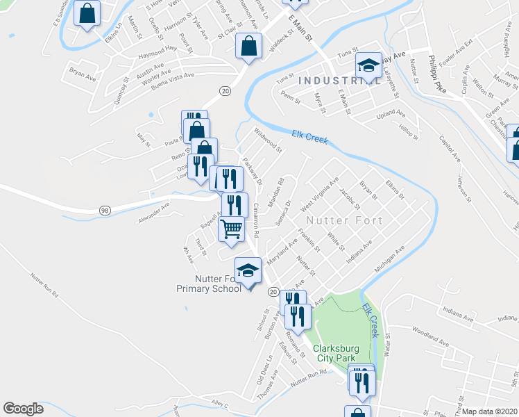 map of restaurants, bars, coffee shops, grocery stores, and more near 108 Cimarron Road in Mount Clare