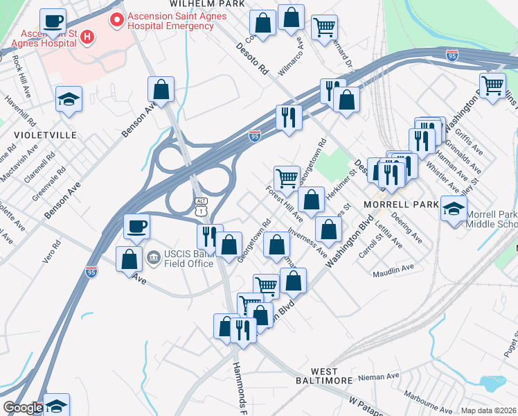 map of restaurants, bars, coffee shops, grocery stores, and more near 101 Independence Avenue Southeast in Washington