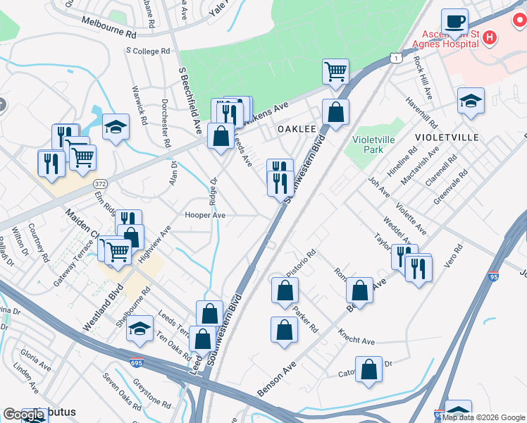 map of restaurants, bars, coffee shops, grocery stores, and more near 101 Independence Avenue Southeast in Washington