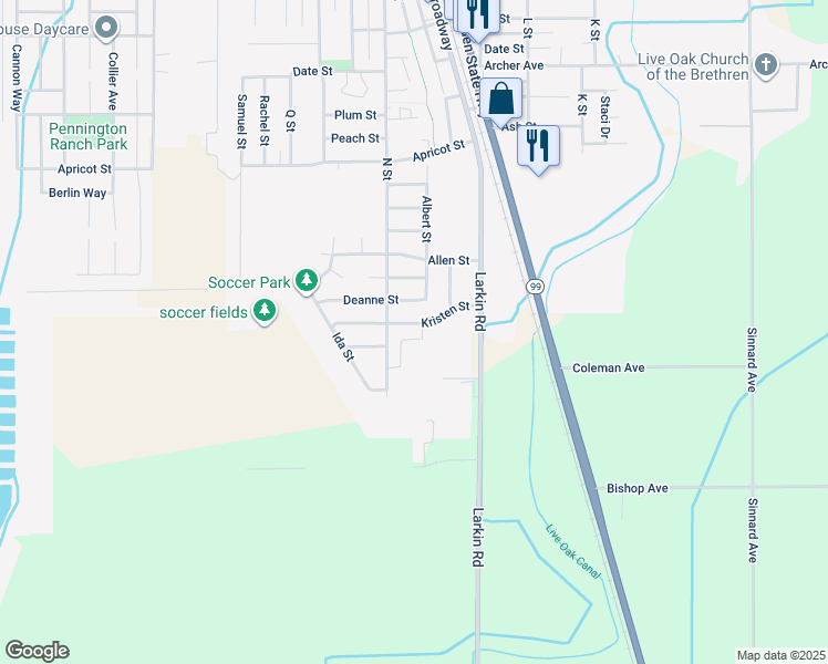 map of restaurants, bars, coffee shops, grocery stores, and more near 2630 Kristen Street in Live Oak