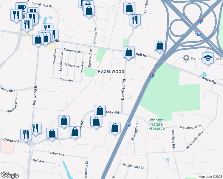 map of restaurants, bars, coffee shops, grocery stores, and more near 11024 Labelle Avenue in Cincinnati