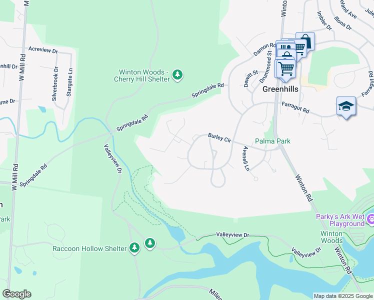 map of restaurants, bars, coffee shops, grocery stores, and more near 58 Burley Circle in Cincinnati