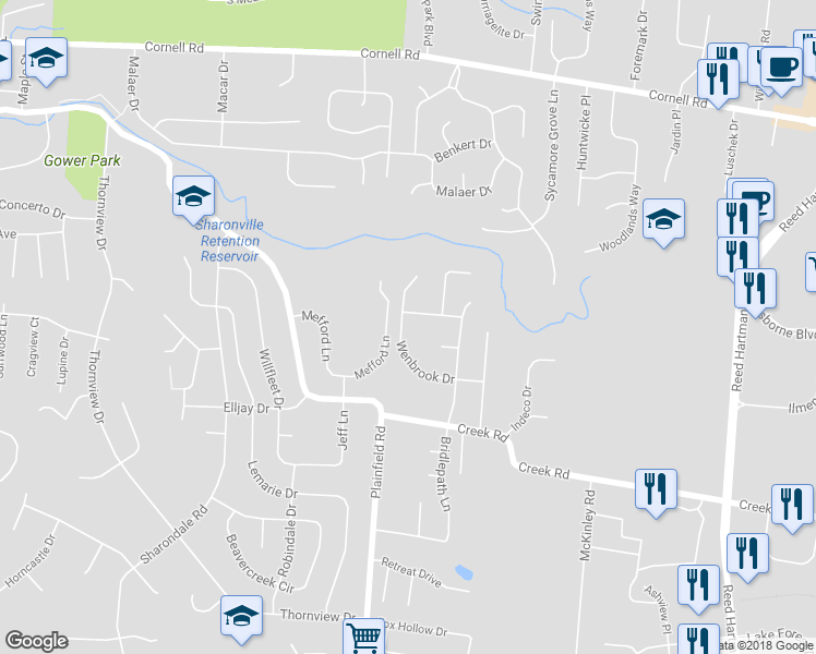map of restaurants, bars, coffee shops, grocery stores, and more near 4122 Wenbrook Drive in Cincinnati