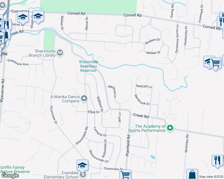map of restaurants, bars, coffee shops, grocery stores, and more near 3939 Mefford Lane in Cincinnati