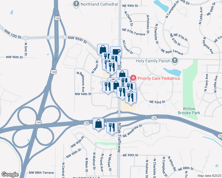 map of restaurants, bars, coffee shops, grocery stores, and more near 310 Northeast 94th Street in Kansas City