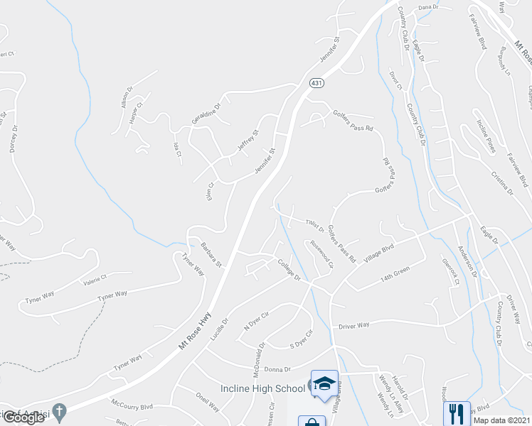 map of restaurants, bars, coffee shops, grocery stores, and more near 701 Hogan Court in Incline Village