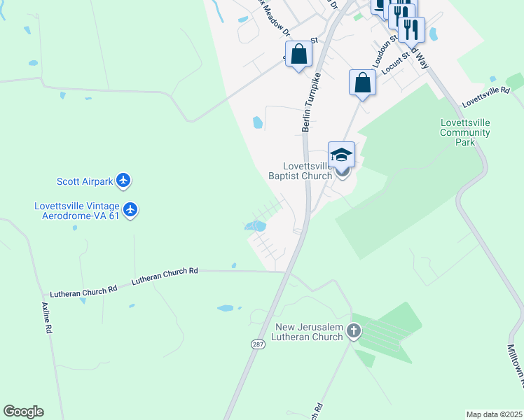 map of restaurants, bars, coffee shops, grocery stores, and more near 57 Harpers Mill Way in Lovettsville
