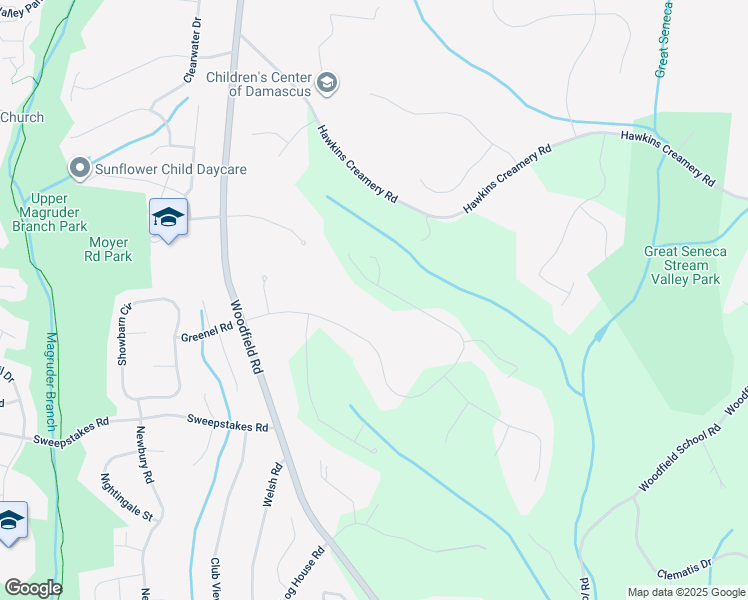 map of restaurants, bars, coffee shops, grocery stores, and more near 9505 Greenel Road in Damascus