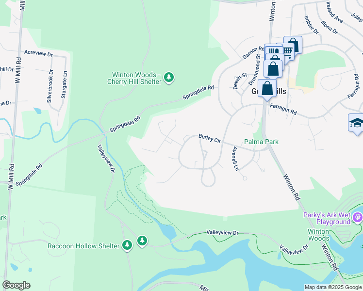 map of restaurants, bars, coffee shops, grocery stores, and more near 58 Burley Circle in Cincinnati