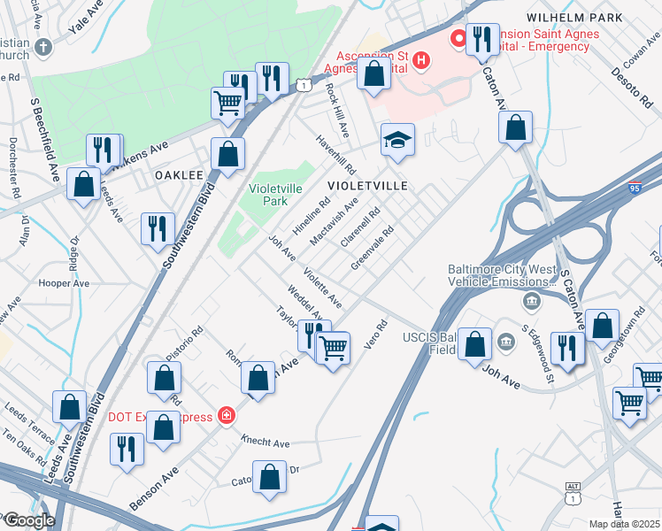 map of restaurants, bars, coffee shops, grocery stores, and more near 3727 Clarenell Road in Baltimore
