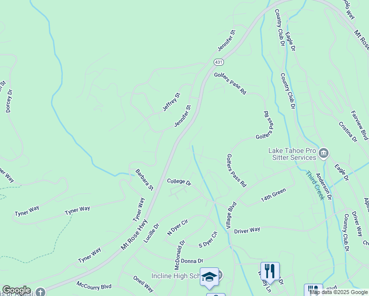 map of restaurants, bars, coffee shops, grocery stores, and more near 701 Hogan Court in Incline Village