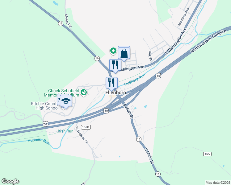 map of restaurants, bars, coffee shops, grocery stores, and more near in Ellenboro