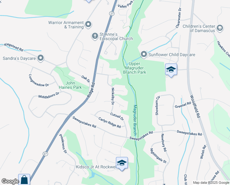 map of restaurants, bars, coffee shops, grocery stores, and more near 24737 Nickelby Drive in Damascus