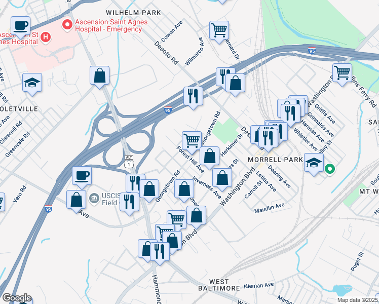 map of restaurants, bars, coffee shops, grocery stores, and more near 101 Independence Avenue Southeast in Washington