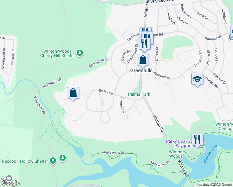 map of restaurants, bars, coffee shops, grocery stores, and more near 7 Avenell Lane in Cincinnati